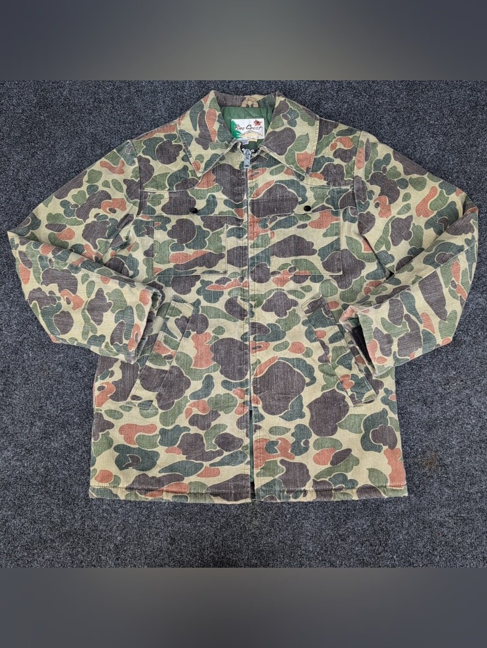 Vintage Pine Crest Jacket Mens Medium Duck Camo Quilt Lined Hunting Pouch Bomber